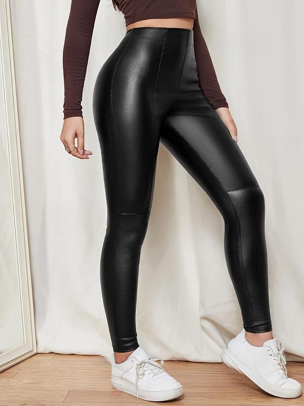 Women's Solid Color PU Leather Pants, Fashion Casual Comfy Skinny Pants for Daily Outdoor Wear, Ladies Bottoms for All Seasons