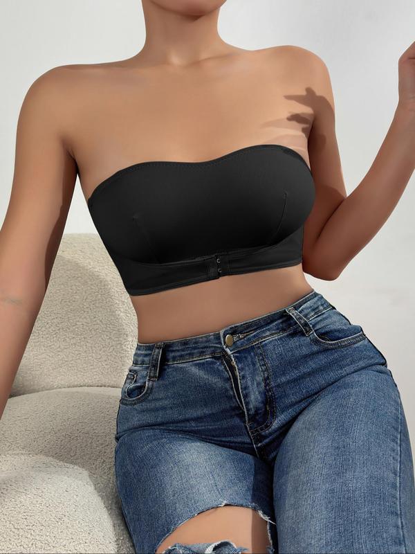 Women's Solid Buckle Wireless Bra, Casual Strapless Push Up Lingerie Top for Daily Wear, Lingerie for Women, Soft Comfy Breathable Lingerie for All Seasons