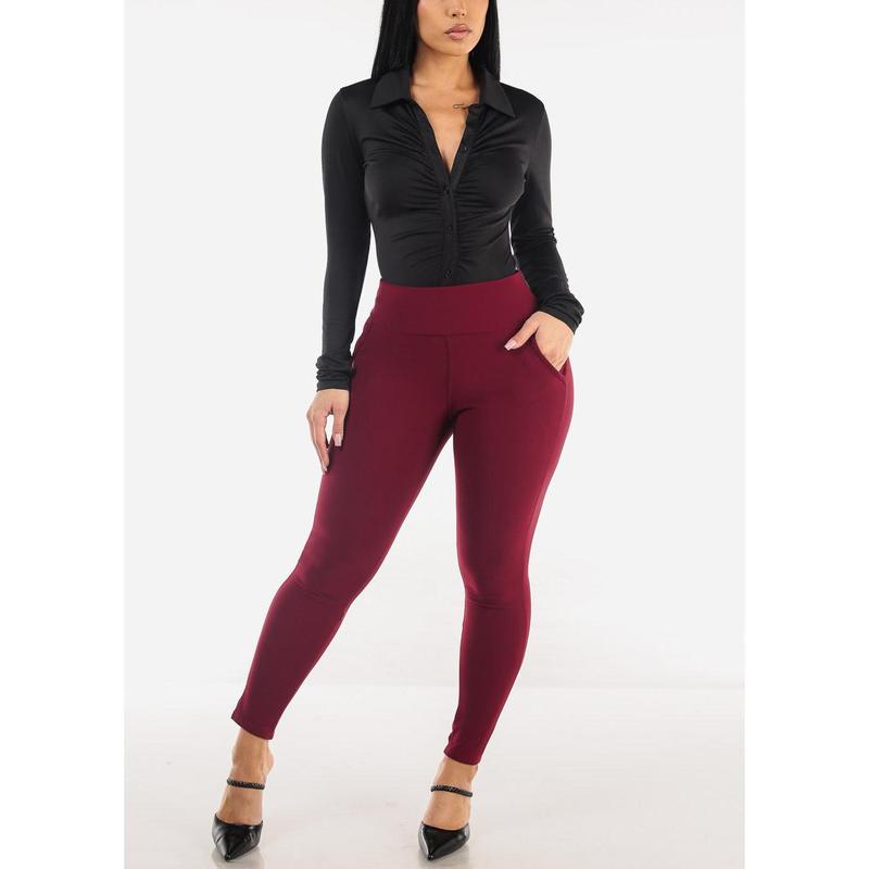 Butt Lift High Waist Skinny Ankle Pants Burgundy