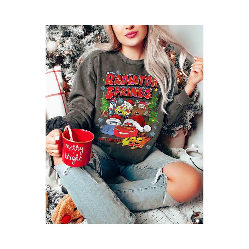 Radiator Springs Cars Land Christmas Shirt, Cartoon Lightning McQueen Santa Xmas Tee, Family Tee, Mickkey's Very Merry Xmas Trip NN79R