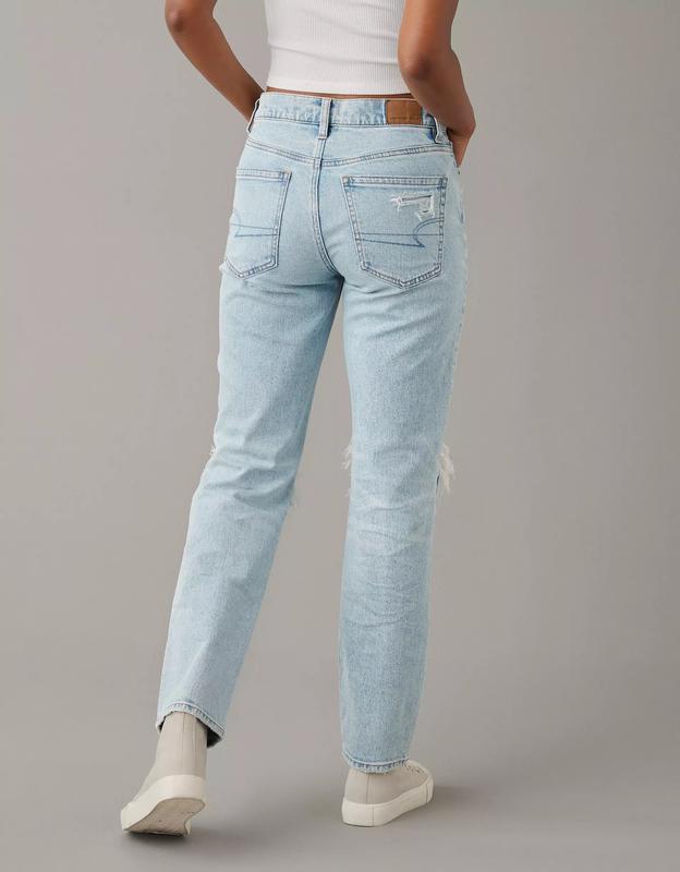 AE Stretch Super High-Waisted Ripped Ankle Straight Jean