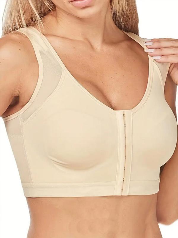 Women's Plain Contrast Mesh Sheer Push Up Bra, Solid Color Adjustable Hook & Eye Buckle Front Lingerie Top, Soft Comfortable Breathable Lingerie for Women