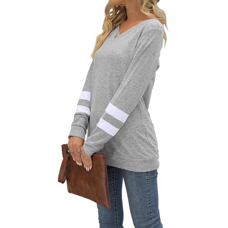 Women's Striped Long Sleeve V Neck T Shirts Color Block Casual Tunics Tee Shirt Tops