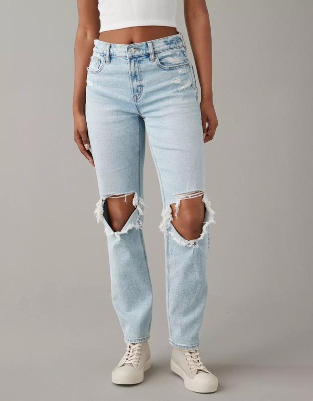 AE Stretch Super High-Waisted Ripped Ankle Straight Jean