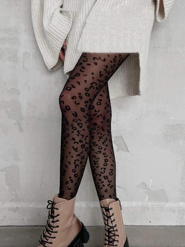 Women's Leopard Print Sheer Tights, 1 Pair High Stretch See-through Tights for Lady, Lady's Tights for All Seasons, Comfort Womenswear for Daily Wear Night Club Party