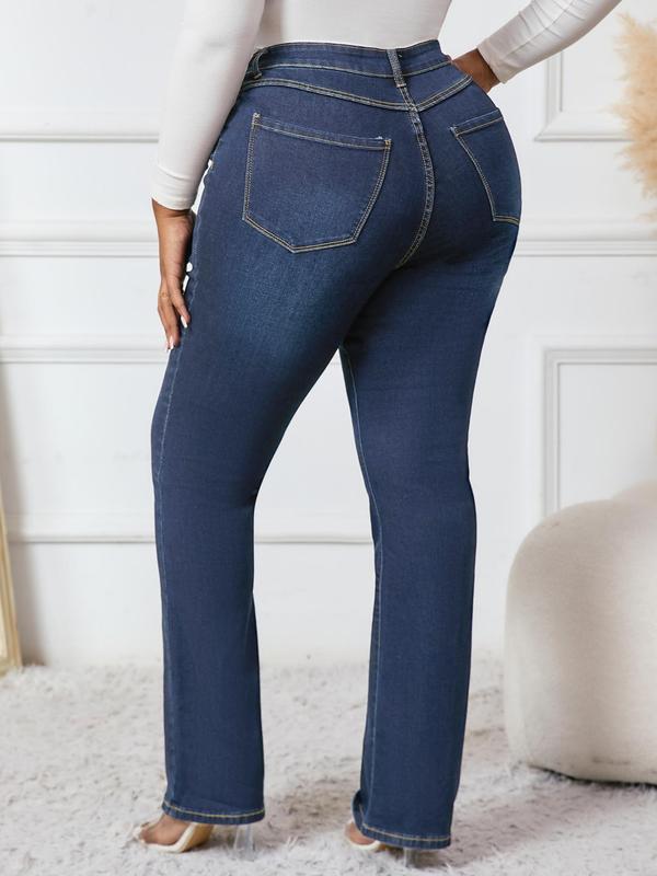  Solid Color Pocket Button Fly Denim Jeans, Casual Comfy Jeans for Daily Wear, Women's Bottoms for All Seasons