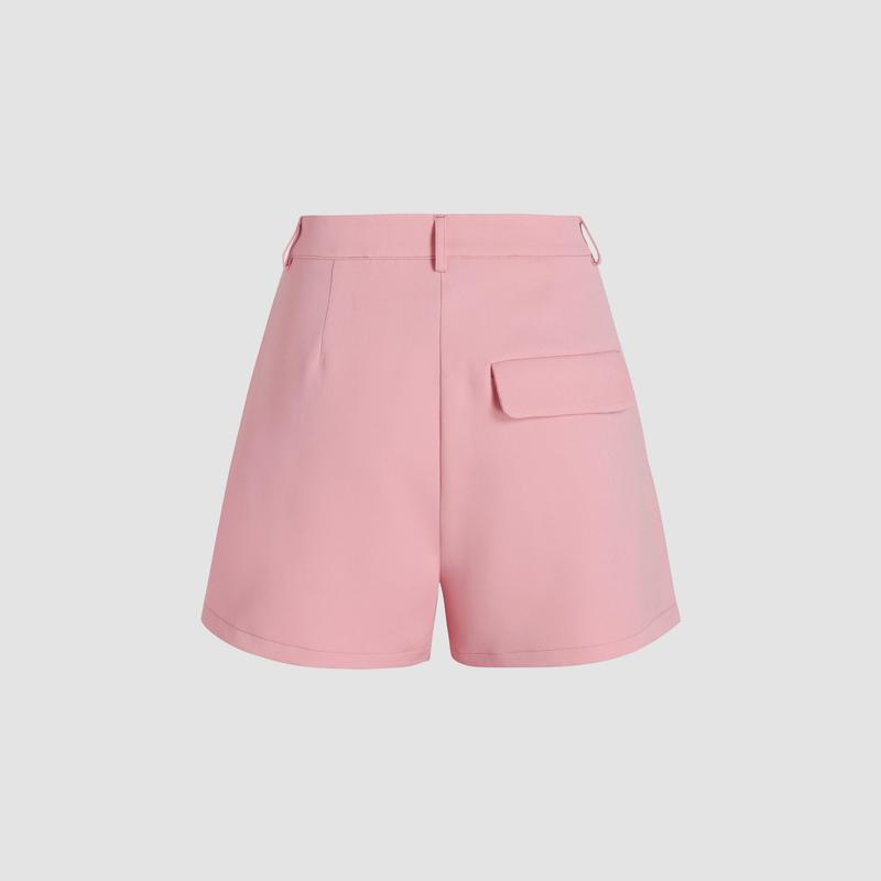 Cider [7 colors, size 0-26] Pleated Button Straight Leg Shorts