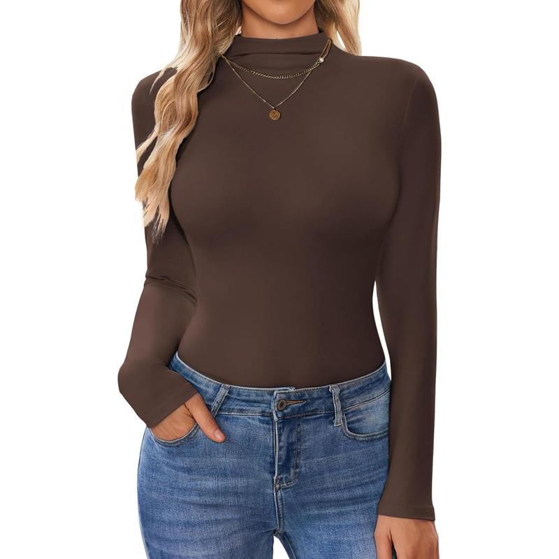 Turtleneck Shirt Women Long Sleeve Mock Neck Slim Fit Tops Thermal Base Layer Soft Lightweight Stretch Undershirts