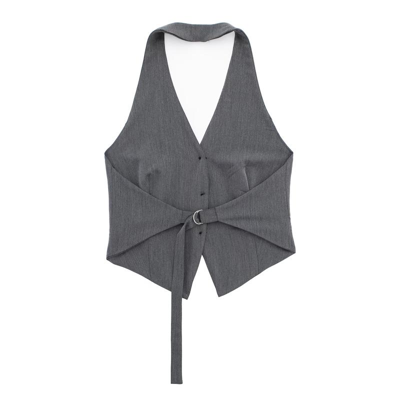 Willshela Chic Trendy Halter Waistcoat 2024 Outlook Minimalist Capsule Wardrobe Effortless Chic Tops Sleeveless One-Button  Lady Halter Neck Comfort