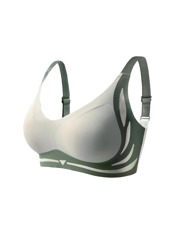 Women's Colorblock Wireless Bra, Adjustable Strap Seamless Push Up Bra, Soft Comfortable Breathable Lingerie for Daily Wear