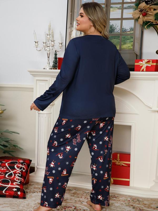  Two-Piece Set Christmas Print Pajama, Casual Comfy Round Neck Long Sleeve Tee & Elastic Waist Pants, Women's Sleepwear for Fall & Winter