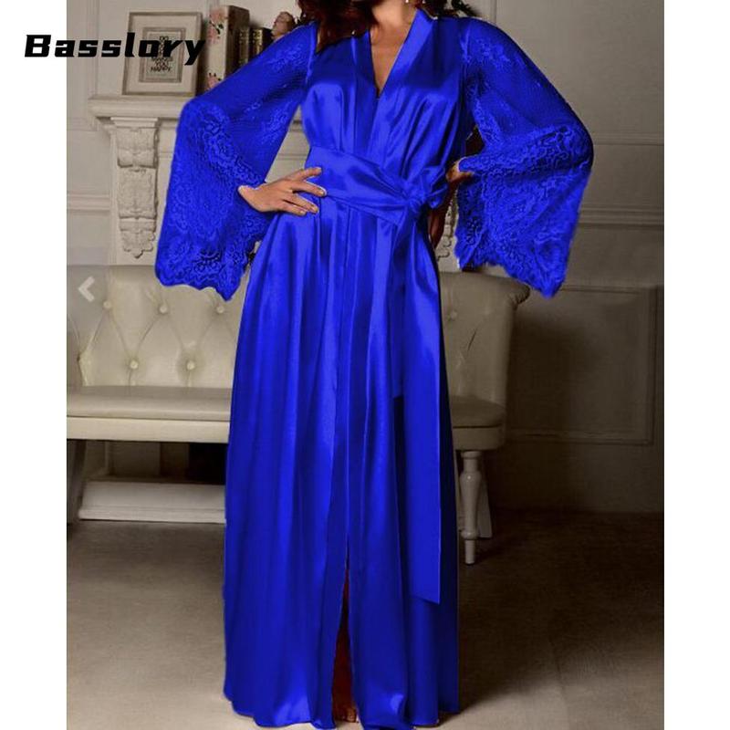 Women's Lace Casual Robe, Sexy V-neck Pajamas, Long See Through Sleeve Nightwear Long Sleeve Elegant