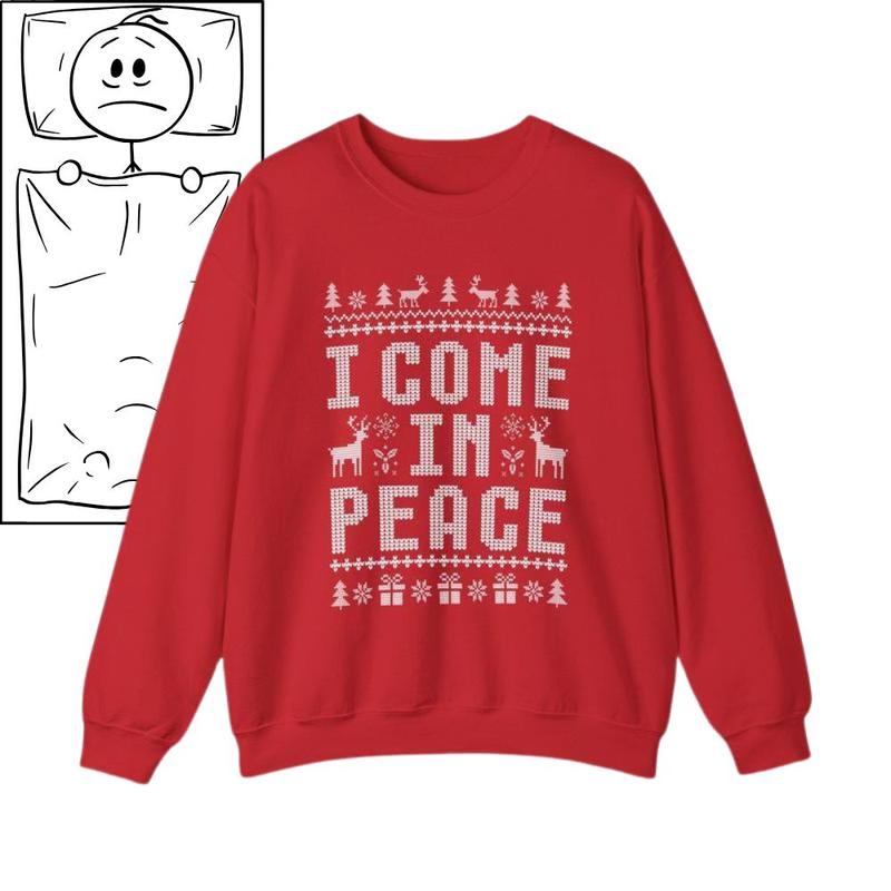 I Come in Peace Sweatshirts, Matching Couples Ugly Christmas Sweatshirts , Funny Couple Ugly Christmas Pullover Tops Cotton Crewneck Womenswear