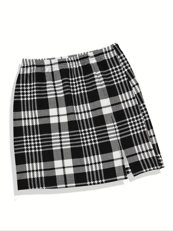 Women's Plaid Print Split Hem Bodycon Skirt, Casual Fashion Short Skirt for Daily Wear Vacation Holiday, Ladies Summer Bottoms