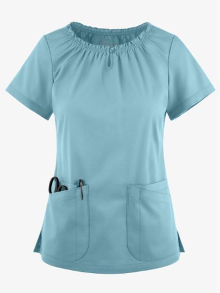 Butter-Soft STRETCH Women's 6-Pocket Short Sleeve Peasant Style Scrub Top