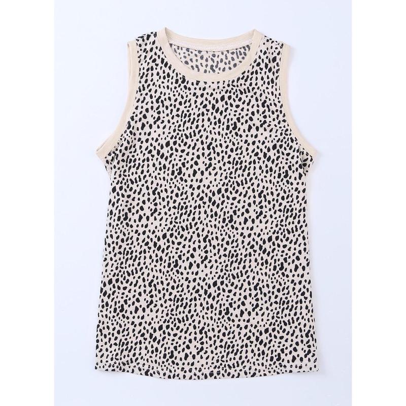 Dokotoo Womens Leopard Print Tank Tops Crewneck Sleeveless Summer Casual T-Shirts Blouses