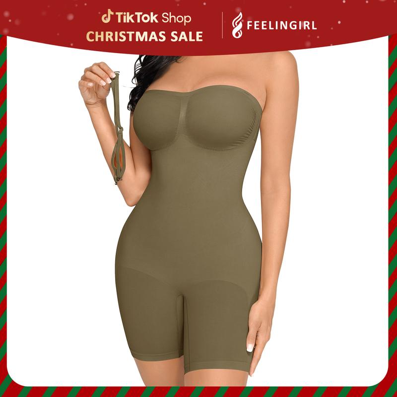 FeelinGirl  Strapless Shapewear Tummy  Control Bodysuit Seamless Sculpt Shortie with Removable  Womenswear Fabric Comfortable