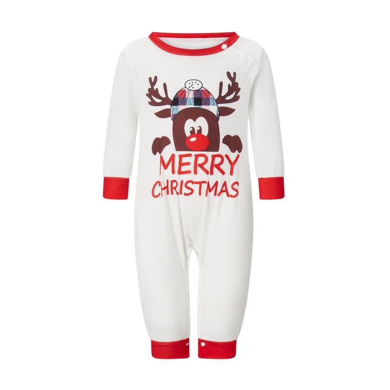 Christmas Family Pajamas Matching Set, Long Sleeve Cartoon Elk T-shirt with Plaid Pants Sleepwear Loungewear