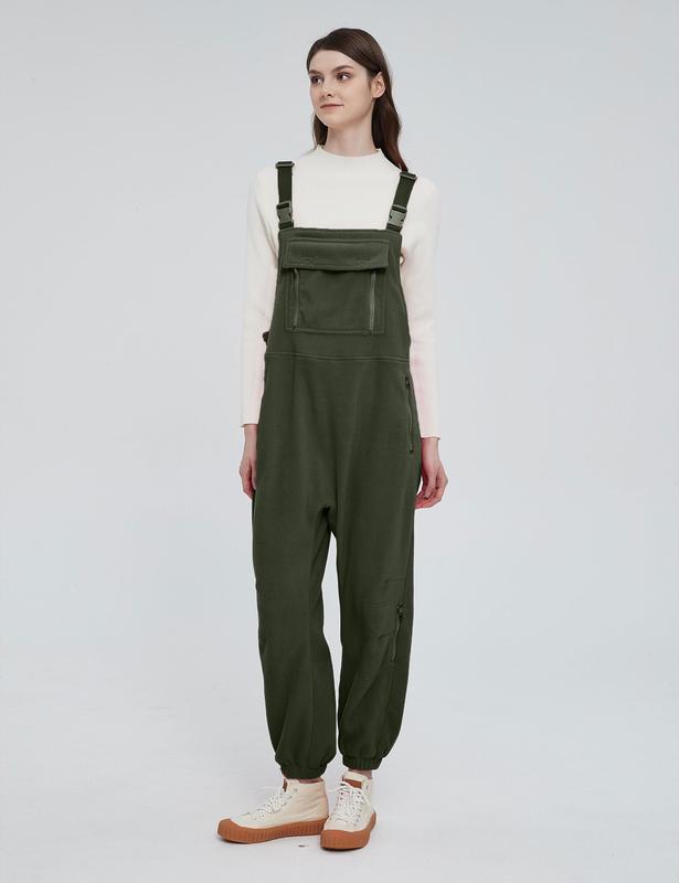 Fleece Overalls for Women Loose Fit Casual Adjustable Strap Bib Jumpsuits With Pockets