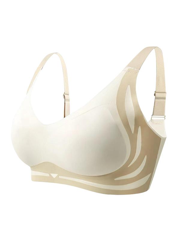 Women's Colorblock Wireless Bra, Adjustable Strap Seamless Push Up Bra, Soft Comfortable Breathable Lingerie for Daily Wear