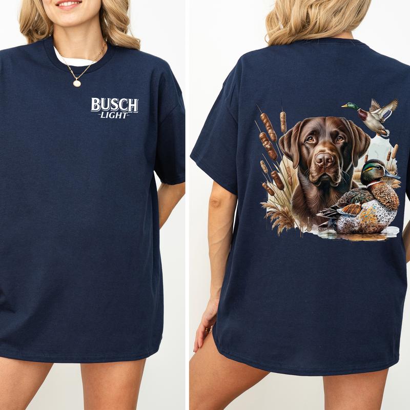 Busch Light Dog Friend Graphic 2 Sided Shirt, Vintage Mallard Hunting Tshirt, Outdoors Dog Hunting Duck T-shirt, Drink Shirt, Summer Hunt Printed Tee, Cotton Casual Womenswear, Comfort Women's Top