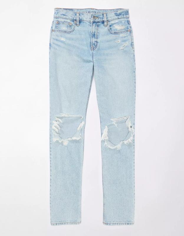 AE Stretch Super High-Waisted Ripped Ankle Straight Jean