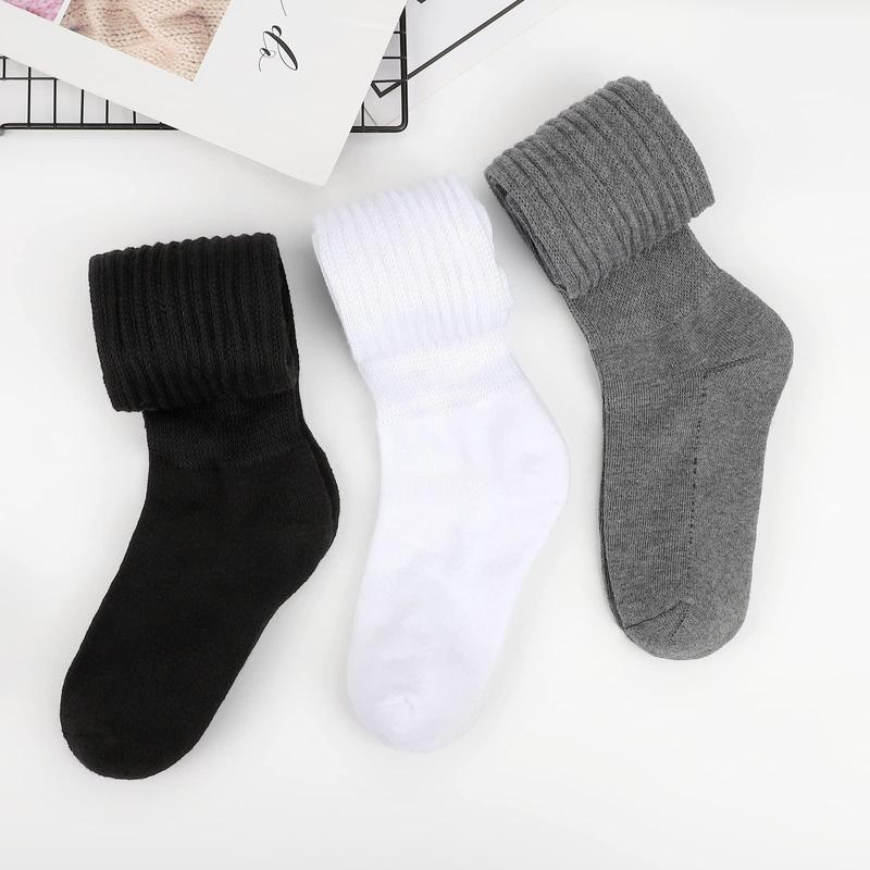 Women's Spring Solid Slouch Crew Socks, Cozy Multi-pack Soft Comfy Breathable Mid-calf Socks, Lady's Fall & Winter Socks & Hosiery Comfortable Knitted