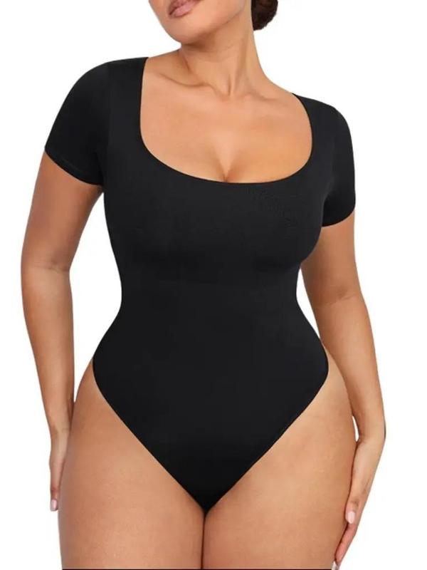 Shapellx Seamless slim-fitting square neck Comfortable Thong Bodysuit With Removable bra pads