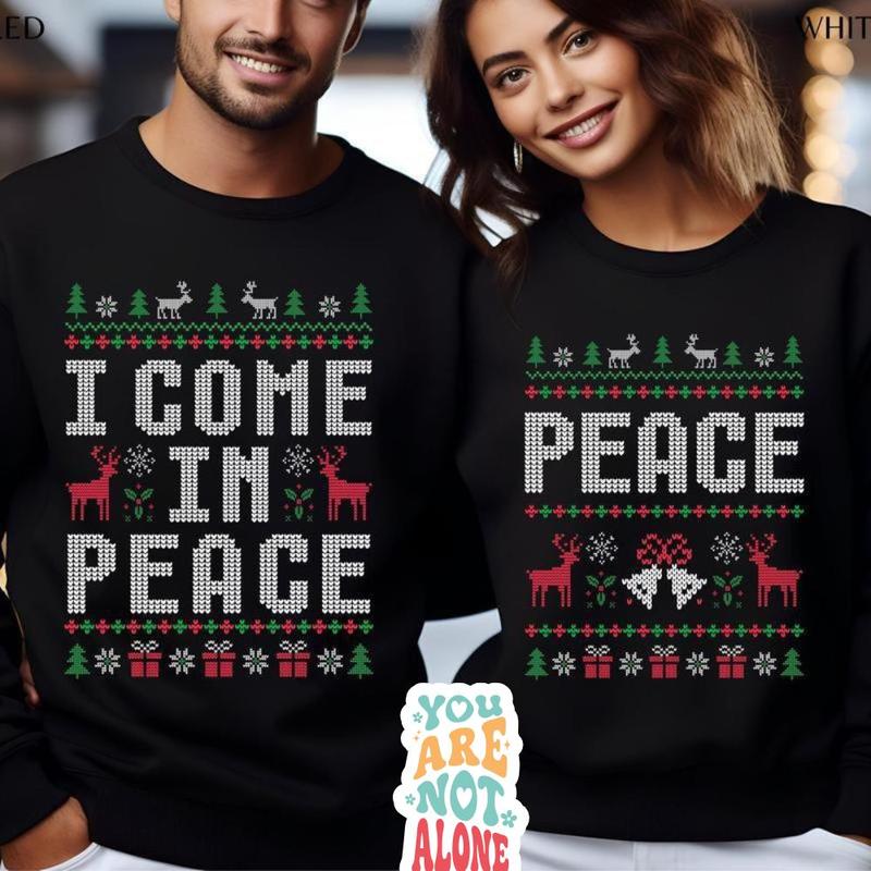 I Come in Peace Sweatshirts, Matching Couples Ugly Christmas Sweatshirts , Funny Couple Ugly Christmas Pullover Tops Cotton Crewneck Womenswear