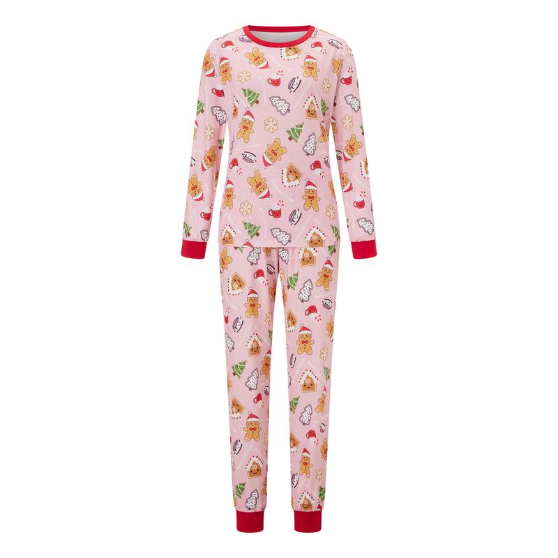 Christmas Family Matching Pajamas Set Xmas Gingerbread Man Patten Long Sleeve Tops and Pants Sleepwear Nightwear