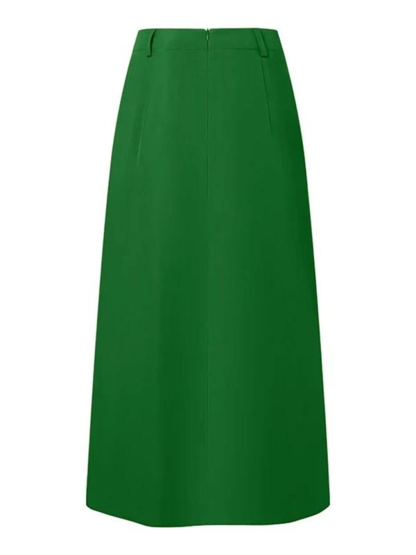 Women's Solid Color Pocket A Line Skirt, Elegant Fashion Casual Long Skirt for Daily Outdoor Wear, Women's Bottoms for Spring & Fall