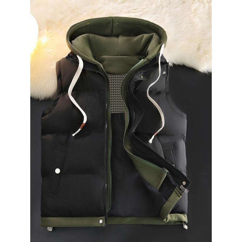 Luxury Faux Two-Piece Vest Jacket - Hooded, Zip-Up, Polyester - Perfect for Fall Winter Outings