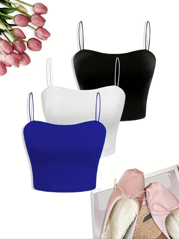 Women's Solid Color Crop Cami Top, Casual Sleeveless Spaghetti Strap Top for Summer, Ladies Clothes for Daily Wear