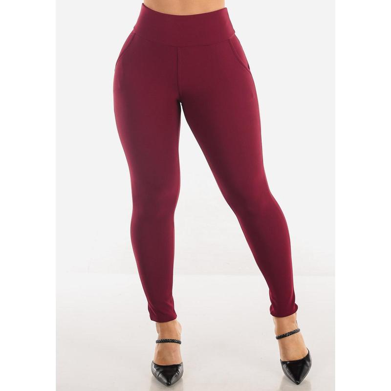 Butt Lift High Waist Skinny Ankle Pants Burgundy