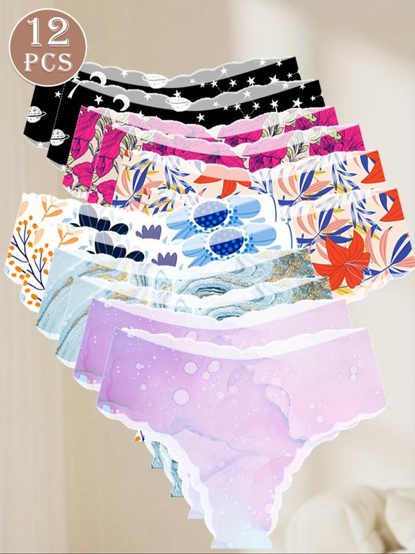 Women's Random Floral Print Seamless Panty, Soft Comfy Breathable Knicker for Daily Wear, Women's Underwear for All Seasons