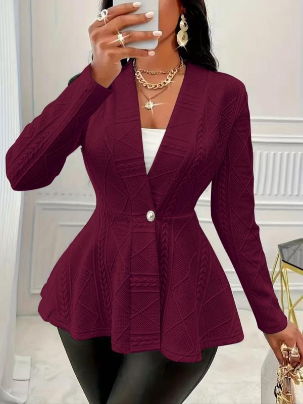 Women's Textured Button Front Blazer, Elegant Long Sleeve Slim Outerwear for Fall, Blazers for Women, Fall Jackets Ladies Clothes for Work Office Business