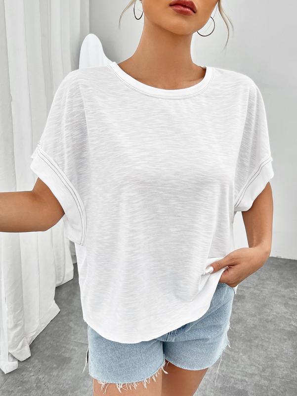 Criss Cross Cut Out Back Tee Short Sleeve Round Neck T Shirt Tops