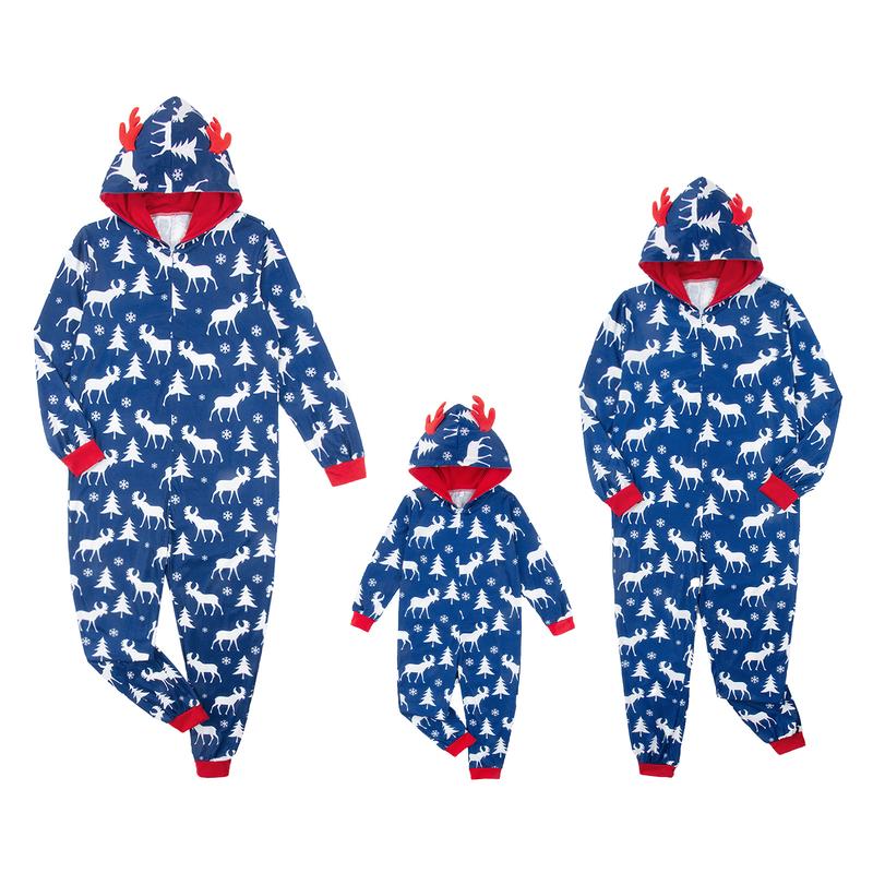 Matching Family Christmas Onesies Pajamas Sets Elk Hooded Romper PJ's Zipper Jumpsuit Loungewear