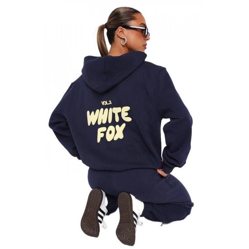 Women's Two Piece Fashion Printed Letter Whitefox Sport Fleece Jacket Long Sleeve Pullover Hoodie Top Casual Sweatpants Warm Suit