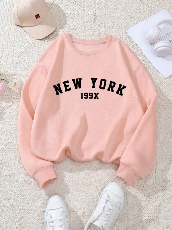 Women's Letter & Figure Print Drop Shoulder Sweatshirt, Casual Long Sleeve Round Neck Pullover for Fall & Winter, Women's Clothes for Daily Wear