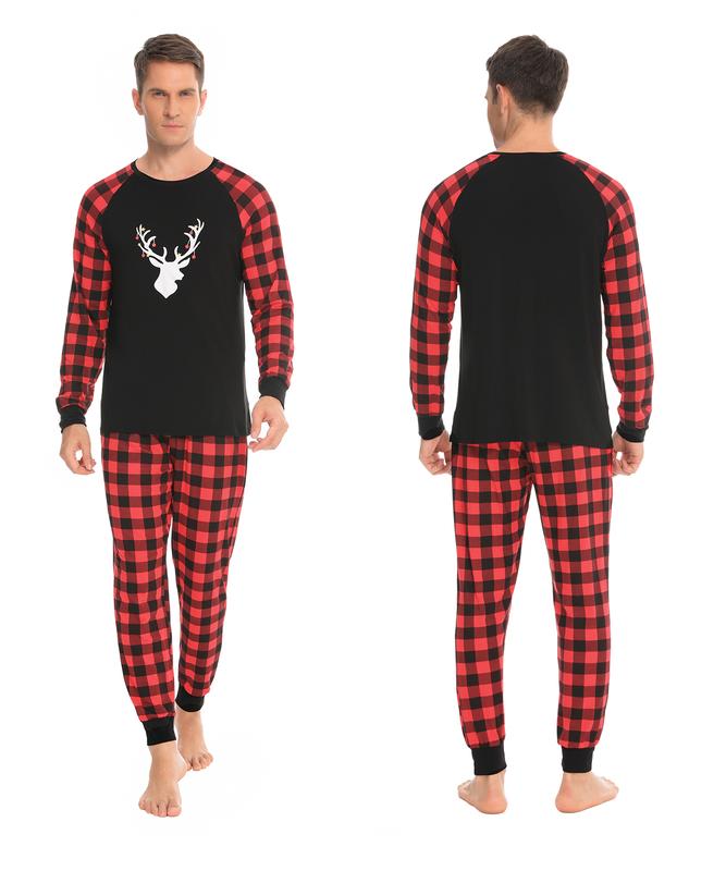 SWOMOG Christmas Matching Couple Pajamas Sets Family Xmas Jammies Casual Long-Sleeve Sleepwear Sets Festival PJ Set Couple Womenswear Clothing