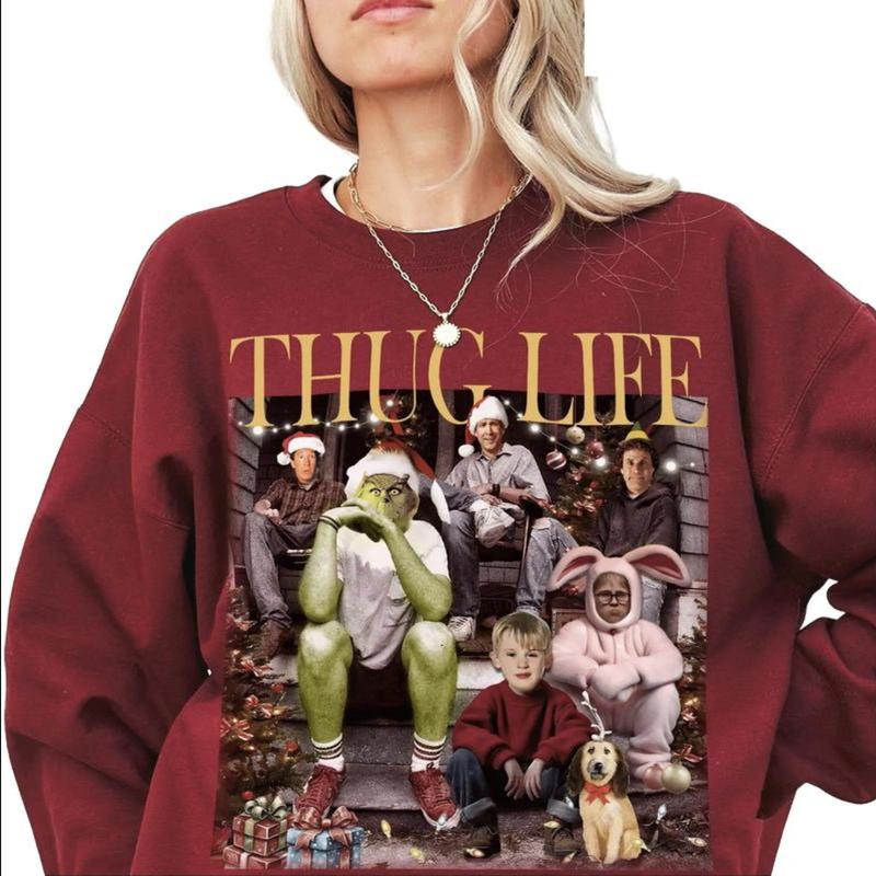 Thug Life Christmas Sweatshirt, Christmas Movie Sweatshirt, Christmas Friends Shirt, Xmas Gifts Holiday Crewneck, Gift for Men, for Women, Full Size, Full Color