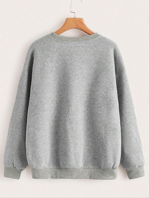 Women's Plain Drop Shoulder Thermal Lined Sweatshirt, Casual Long Sleeve Round Neck Pullover for Fall & Winter,  Sweatshirts for Women, Women's Clothes for Daily Wear, Fall Outfits 2024, 90s Clothes