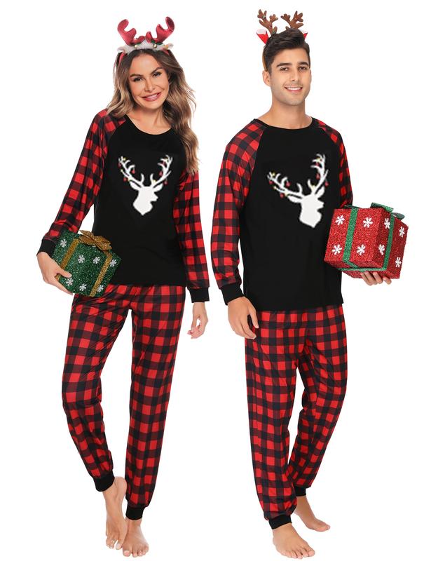 SWOMOG Christmas Matching Couple Pajamas Sets Family Xmas Jammies Casual Long-Sleeve Sleepwear Sets Festival PJ Set Couple Womenswear Clothing