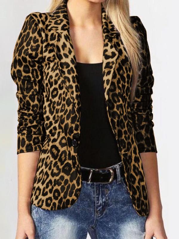 Women's Leopard Print Button Coat, Casual Long Sleeve Lapel Outerwear for Fall & Winter, Ladies Clothes for Daily Wear