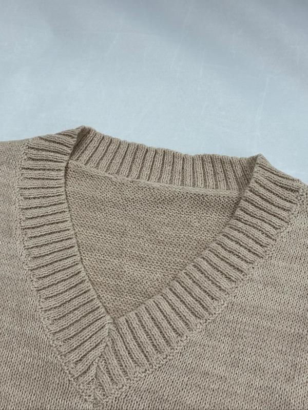 Women's Plain V Neck Sweater Vest, Casual Sleeveless Knit Top for Spring & Fall, Fashion Women's Knitwear for Daily Wear