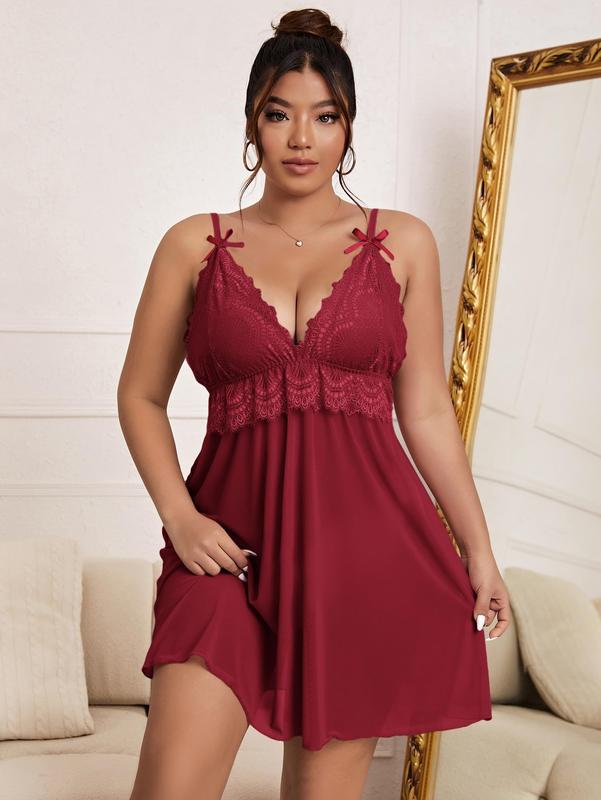 Lingerie Set for Plus Size Women Valentine's Day Gift Nightgown Lace Dress with Belted Robe 2 Piece sleep dress Womenswear