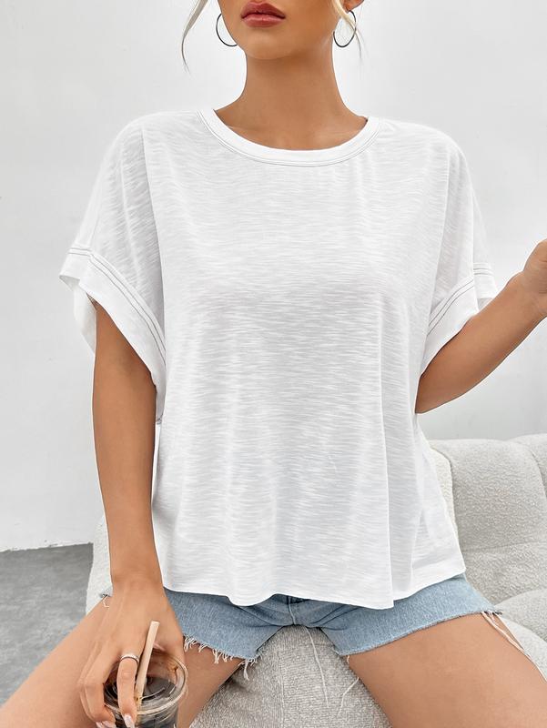 Criss Cross Cut Out Back Tee Short Sleeve Round Neck T Shirt Tops