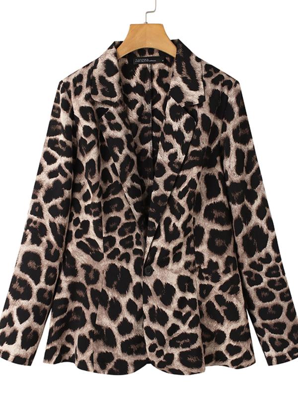 Women's Leopard Print Button Coat, Casual Long Sleeve Lapel Outerwear for Fall & Winter, Ladies Clothes for Daily Wear