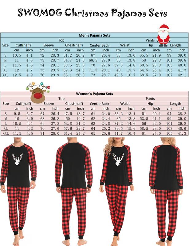 SWOMOG Christmas Matching Couple Pajamas Sets Family Xmas Jammies Casual Long-Sleeve Sleepwear Sets Festival PJ Set Couple Womenswear Clothing